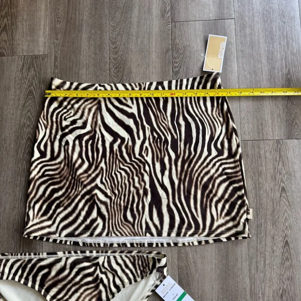 NWT 2 Piece Michael Kors Sz L Bottoms & Skirt Striped Chocolate Zebra Swimsuit